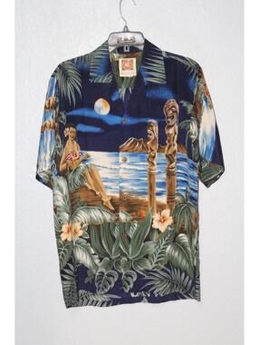 Vintage 70s Hawaiian Togs Tiki Hula Girl Button-Front Hawaiian-Made Shirt MEDIUM